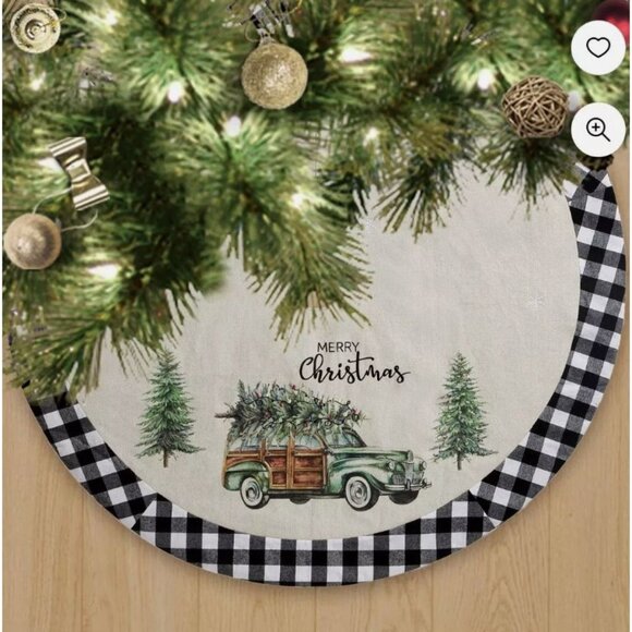Holiday Time 48 inch Tree Skirt Merry Christmas Retro Truck Design - Picture 2 of 4